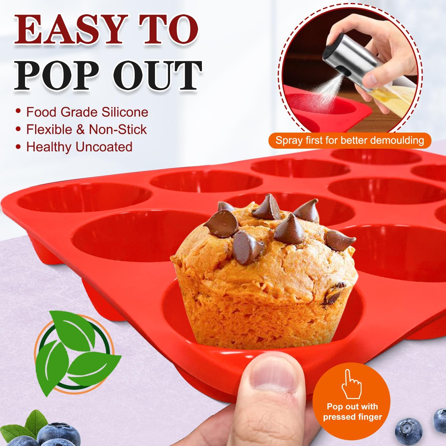 Walfos Silicone Texas Muffin Pan - 6 Cup Jumbo Silicone Cupcake Pan, Non-Stick, Just Release! Perfect for Egg Muffin