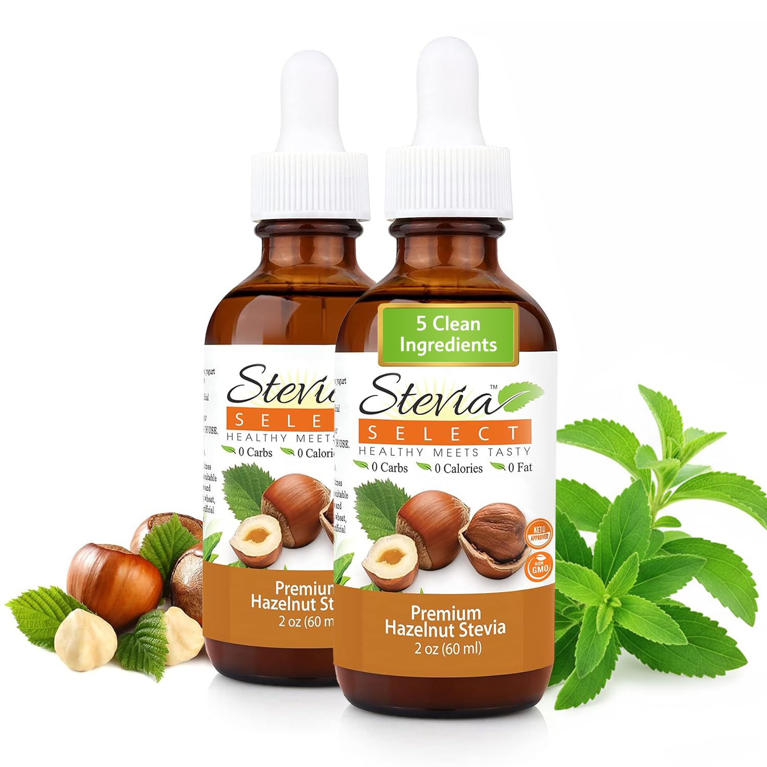 Stevia Select Hazelnut Flavored Liquid Stevia – Zero Calorie Coffee, Tea, Drink & Baking Sweetener, All-Natural, No Erythritol, Keto-Friendly Sugar Alternative, 300 Servings – 2 Oz (1 Pack)