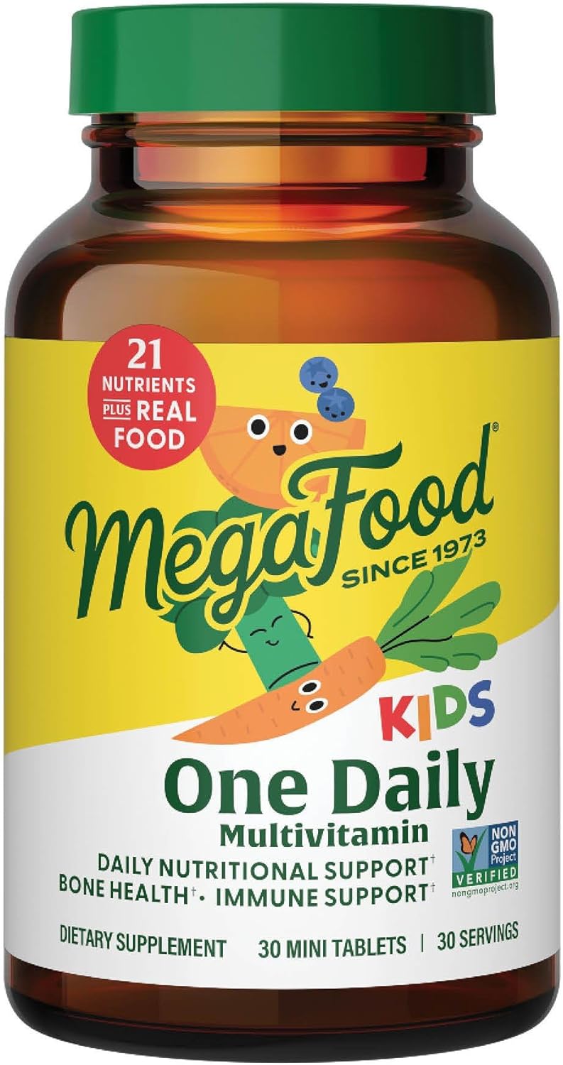 MegaFood Kids One Daily Multivitamin with 21 Key Nutrients, 60 Mini Tablets | Mini Multivitamin for Kids, Supports Immune, Cellular Energy, Teeth & Bone health, Non-GMO, Vegetarian, 60 Servings