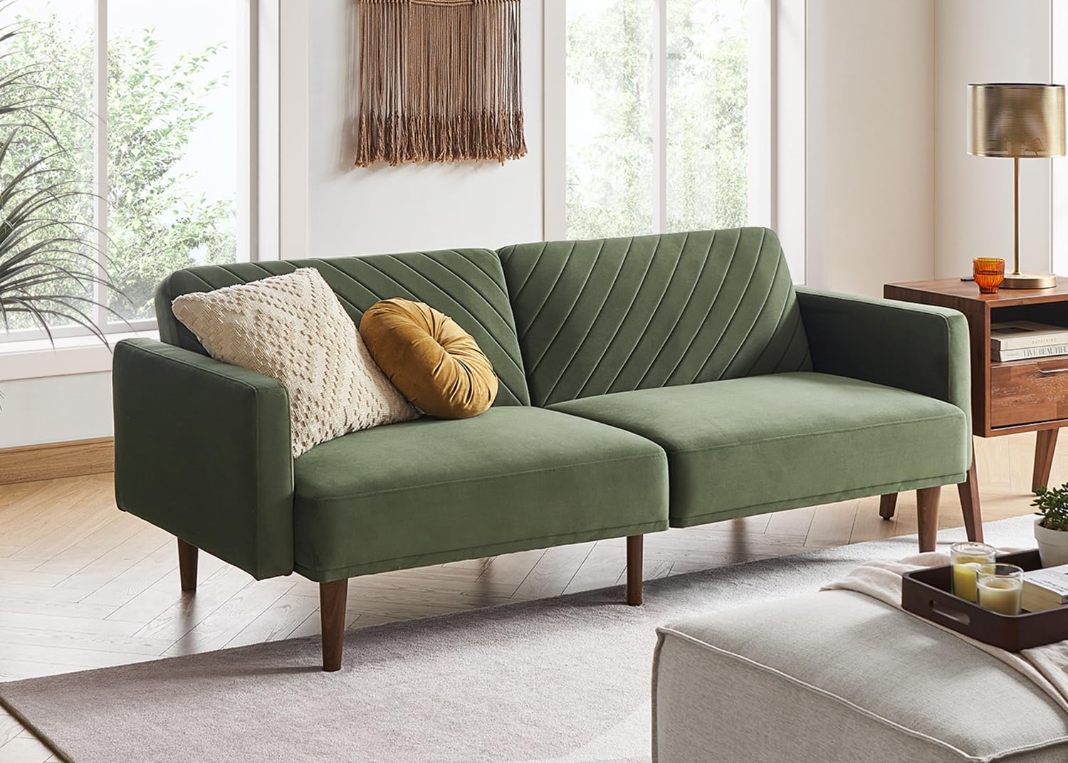 mopio 76.4" Futon Sofa Bed Chevron Styled, Sleeper Couch (Old Rosa Velvet)