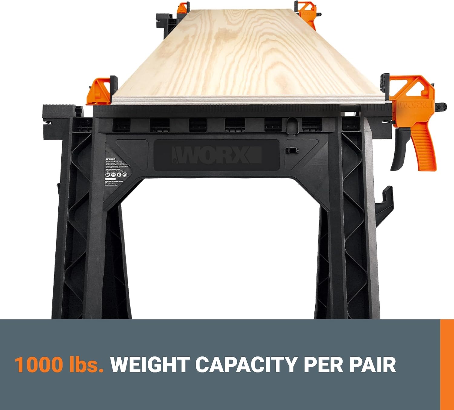 WORX Portable Folding Workbench, 2-in-1 Pegasus Table & Sawhorse, WX051 | 31"×25"×32" dimension, heavy load capacity, fast setup, includes 2 clamps & 4 clamp dogs, lightweight portable design
