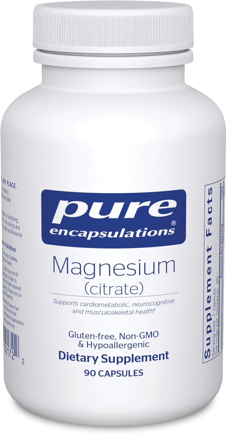 Pure Encapsulations Magnesium (Citrate) - Supplement for Sleep, Heart Health, Cognitive Health, Bone Health, Energy, Muscles, and Metabolism* - with Premium Magnesium - 180 Capsules | Supplement for Sleep, Heart Health, Brain Health, Bone Health, Energy,…