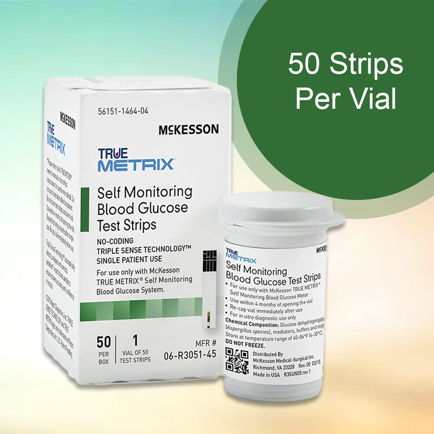 McKesson True METRIX Blood Glucose Test Strips for Diabetes, 50 Strips | Accurate Blood Sugar Monitor, Easy-to-Use with Glucose Meter, Portable, Reliable Diabetes Testing Kit