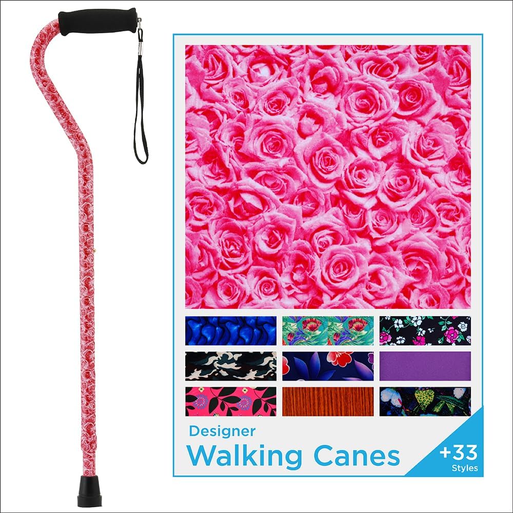 NOVA Designer Walking Cane with Offset Handle, Lightweight Adjustable Walking Stick with Carrying Strap, “Maui Flowers” Design