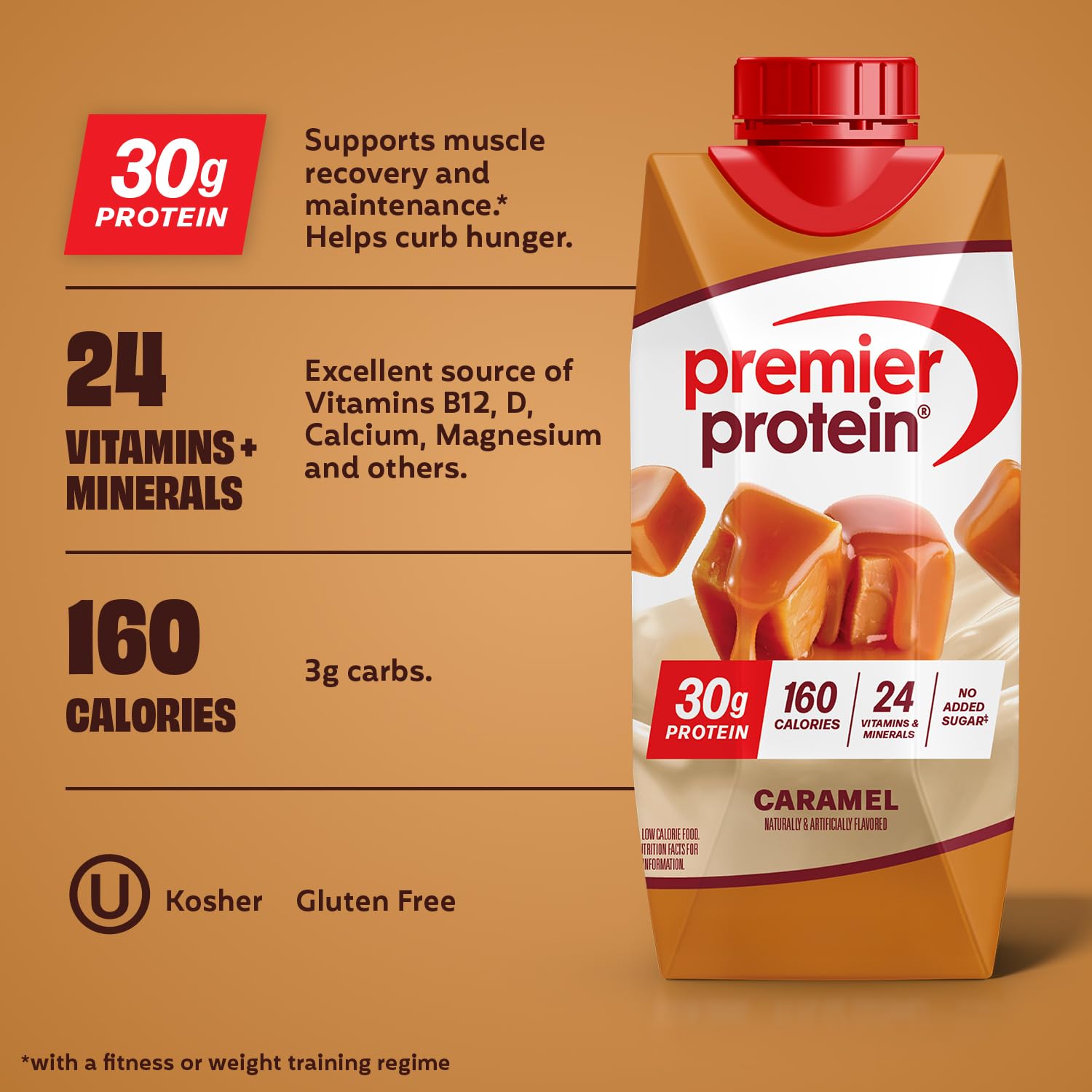 Premier Protein 30g High Protein Shake, Vanilla, 12 Pack | 160 Calories, 24 Vitamins & Minerals, No Added Sugar, Supports Muscle Health, Gluten-Free, 11 oz