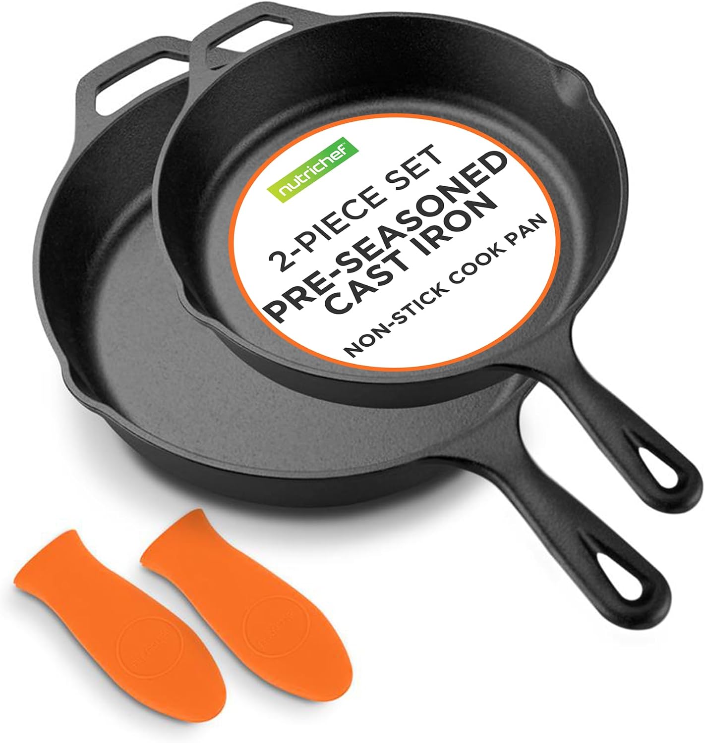 NutriChef 10 Inch Cast Iron Skillet with Lid - Pre-Seasoned Small Fry Pan with Side Drip Spout and Silicone Handle