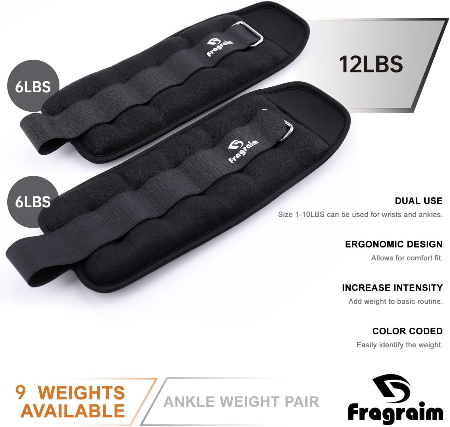 Ankle Weights for Women, Men and Kids - 1/2/3/4/6/8/10/12/15/20 LBS 1 Pair Strength Training Wrist/Leg/Arm Weight with Adjustable Strap for Jogging