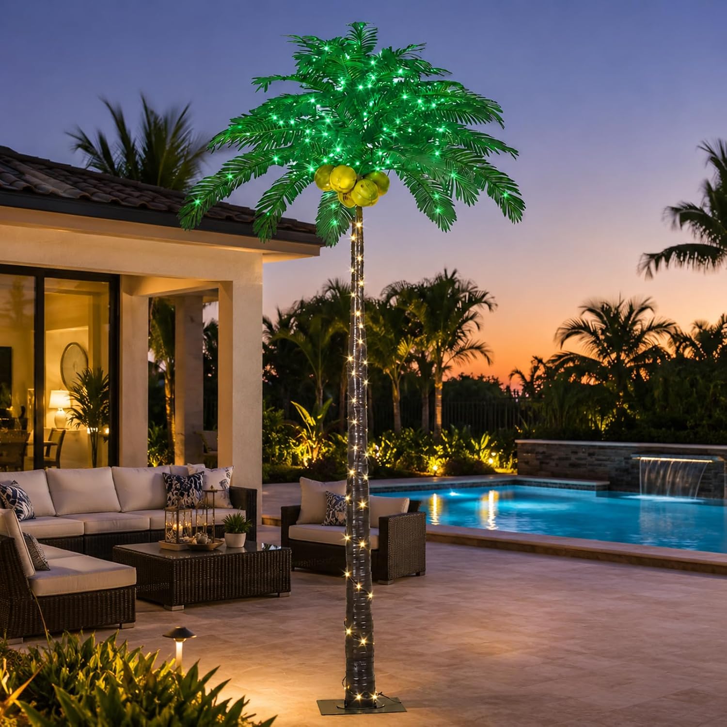 Lightshare 7 Feet Palm Tree 152LED Lights Artificial Fake Tree Decoration for Tiki Bar Outside Patio Porch Pool Christmas Nativity