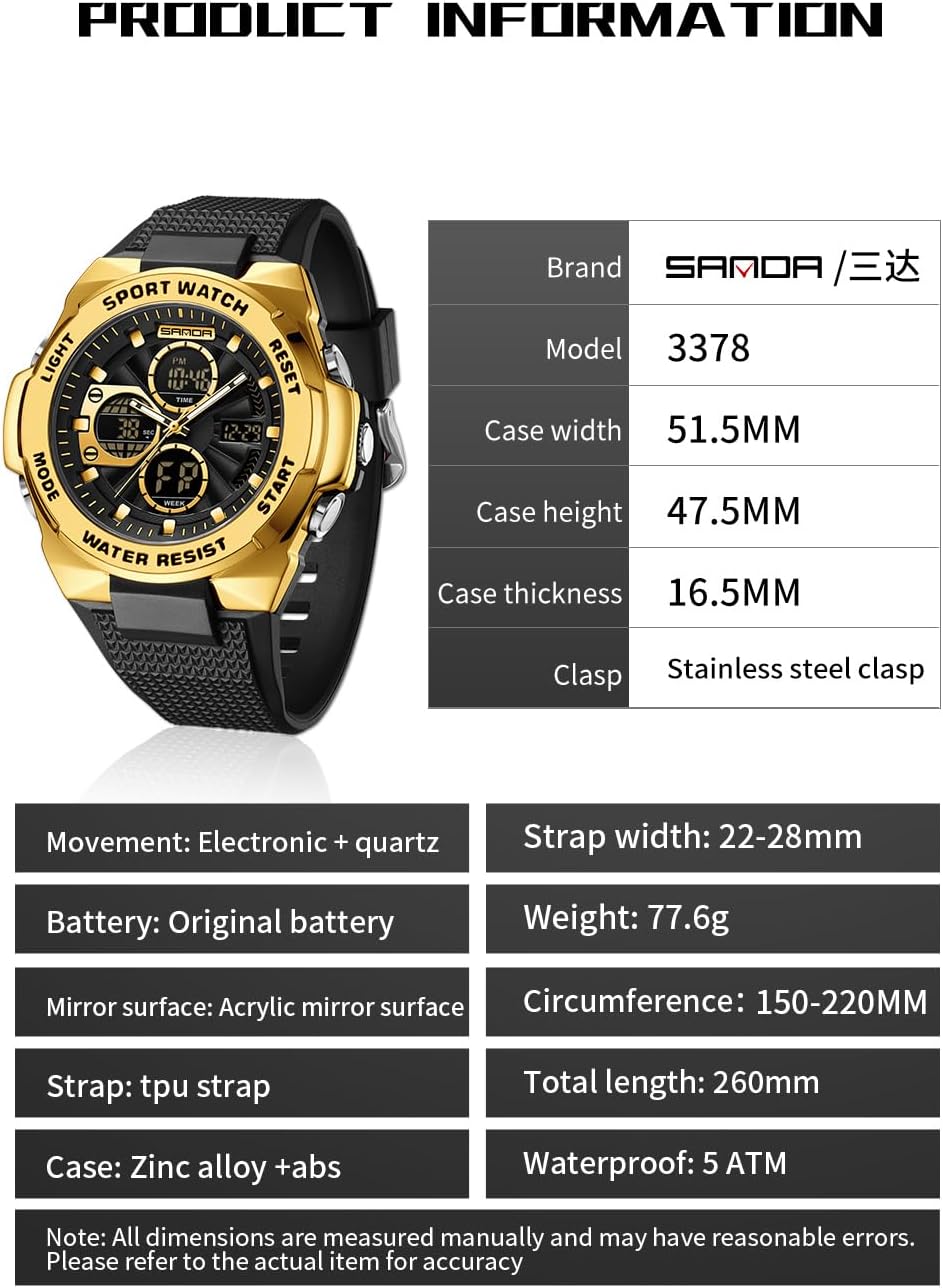 FANMIS Men's Digital Sport Watch Military LED Alarm Waterproof Quartz Watch | Tactical Outdoor Sport Watch Multi Function Led Display Alarm Stopwatch Date Quartz Rugged Style Daily Water Resistance