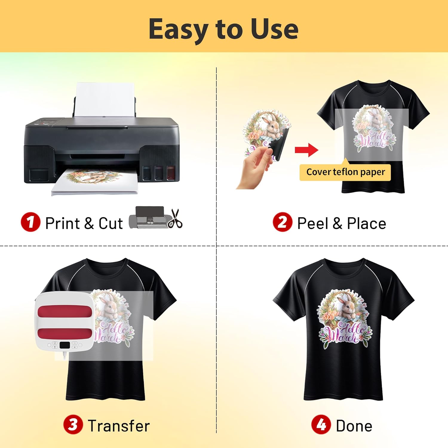 TransOurDream Heat Transfer Paper for Dark T Shirts(10 Sheets, 8.5x11),Printable HTV Heat Transfer Vinyl for Inkjet Printers