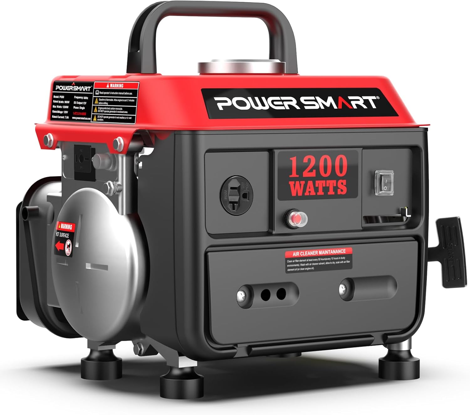 PowerSmart 1200 Watt Portable Generator, Small Generator for Camping | Ultralight 34LBS, Portable with Built-in Handle, Gas Powered, Fuel Efficient