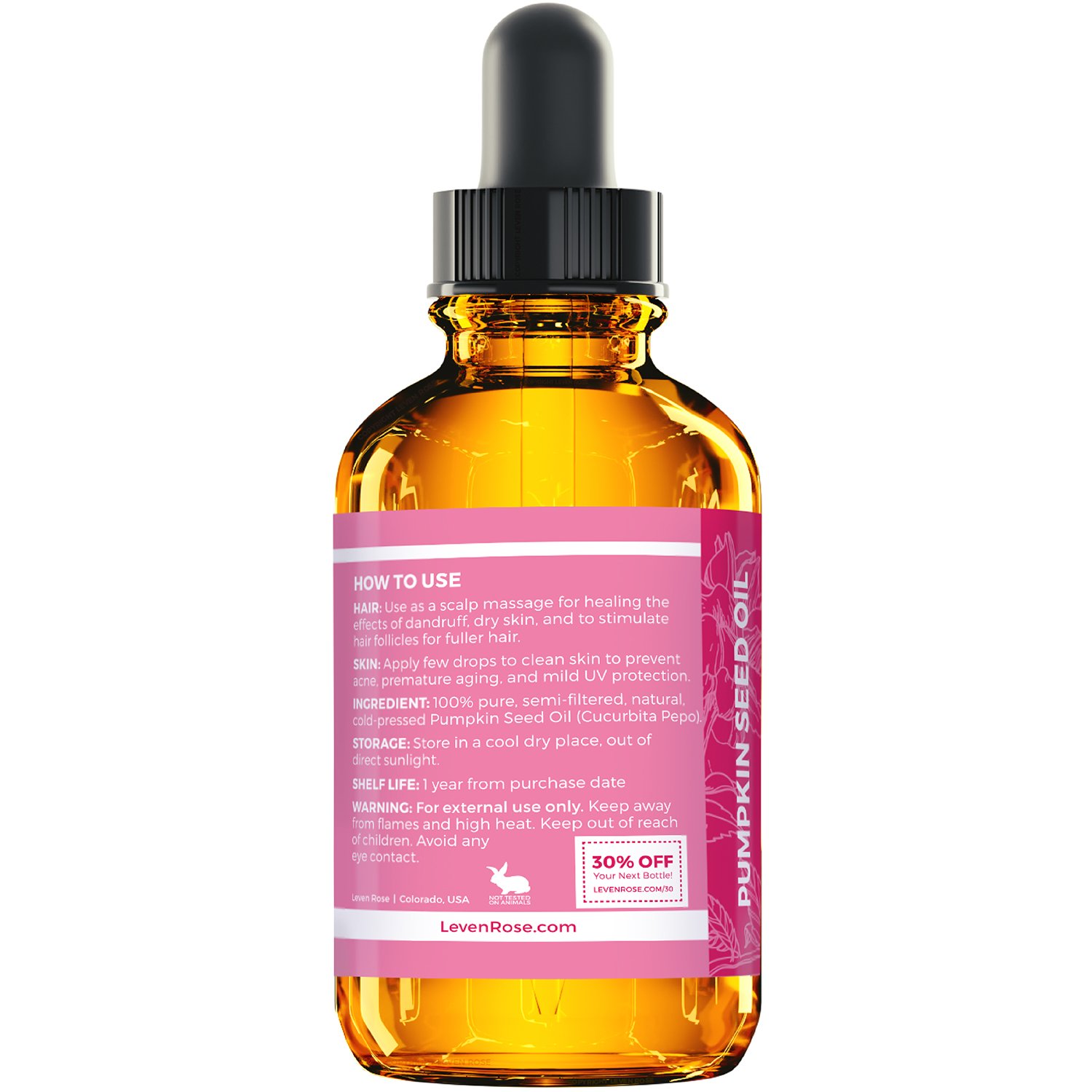 Leven Rose Pumpkin Seed Oil for Hair Growth 2 oz, 100% Pure Pumpkin Seeds Oil for Skin and Nails - Natural Pumpkin Seed Extract for Moisturizing Scalp, Dry and Rough Skin