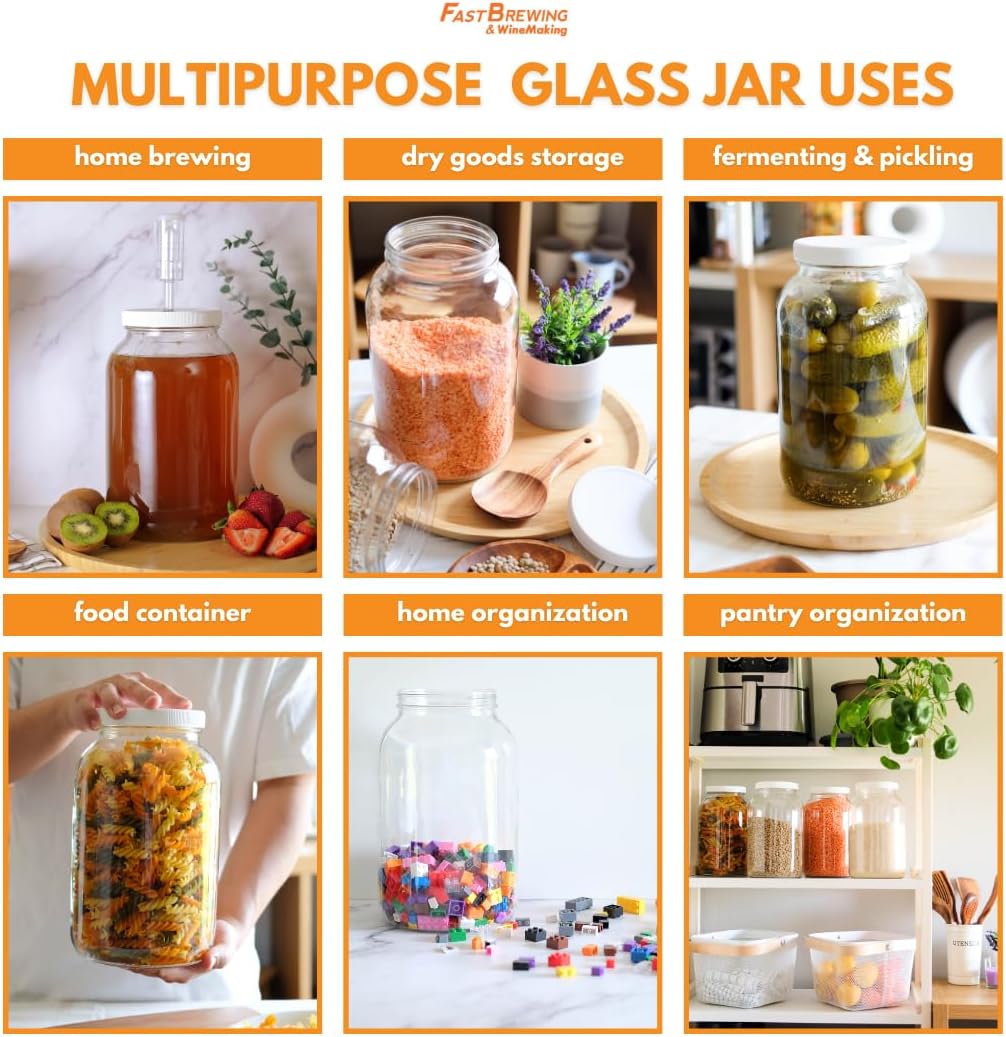 FastRack 1 Gallon Mason Jar Wide Mouth & Twin Bubble Airlock for Fermentation, Pickling