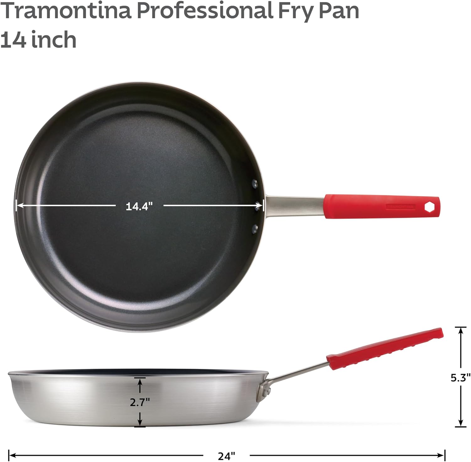 Tramontina Professional 8-Inch Non Stick Small Frying Pan | Heavy-Gauge Aluminum Skillet with Reinforced Nonstick Coating, Red Handle, Dishwasher and Oven Safe, Made in Brazil