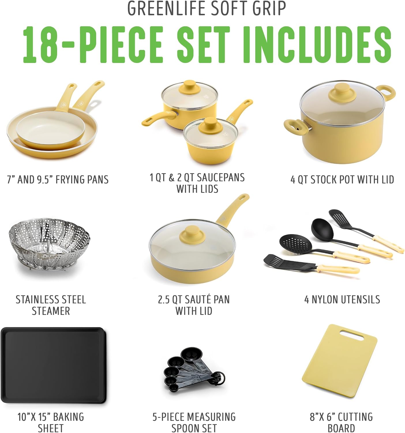 GreenLife Soft Grip Healthy Ceramic Nonstick, 15 Piece Cookware Pots and Pans Set, Induction, PFAS-Free, Dishwasher Safe, Turquoise