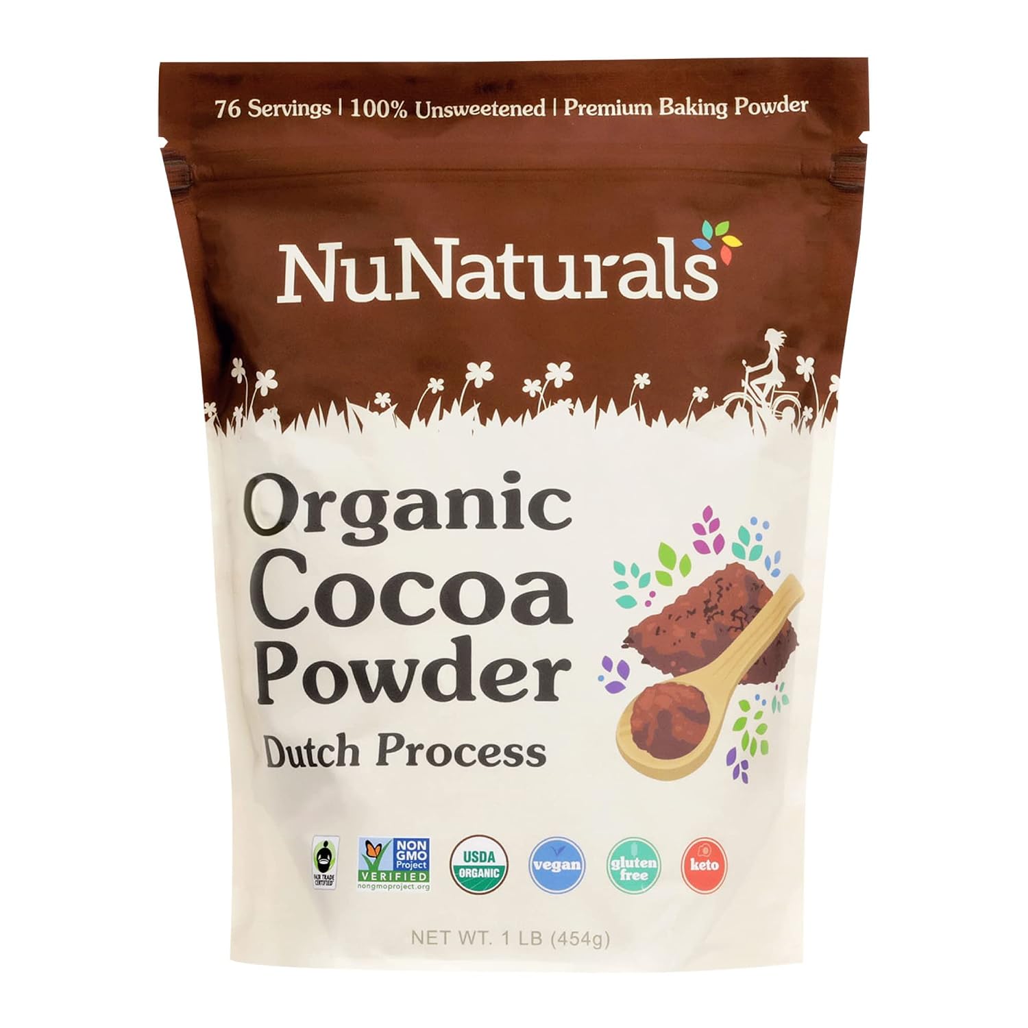 NuNaturals Organic Fairtrade Dutch Cocoa Powder Unsweetened 10-12%, 1 lb