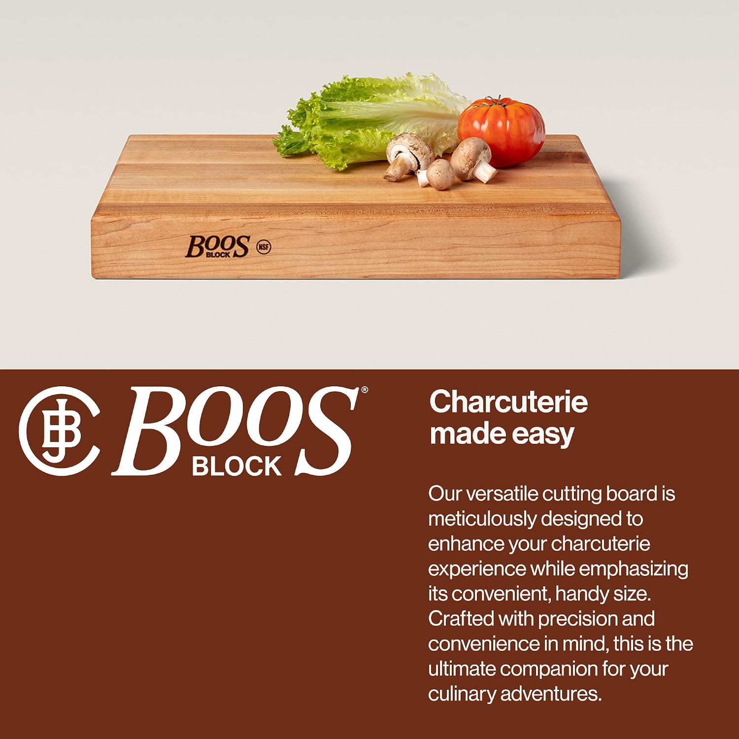 John Boos Handle Boards Series Rectangular Wooden Maple Cutting Board 24”x18” – 2.25” Thick, 30-lb Reversible Butcher Block with Juice Groove, Edge-Grain & Metal Handles