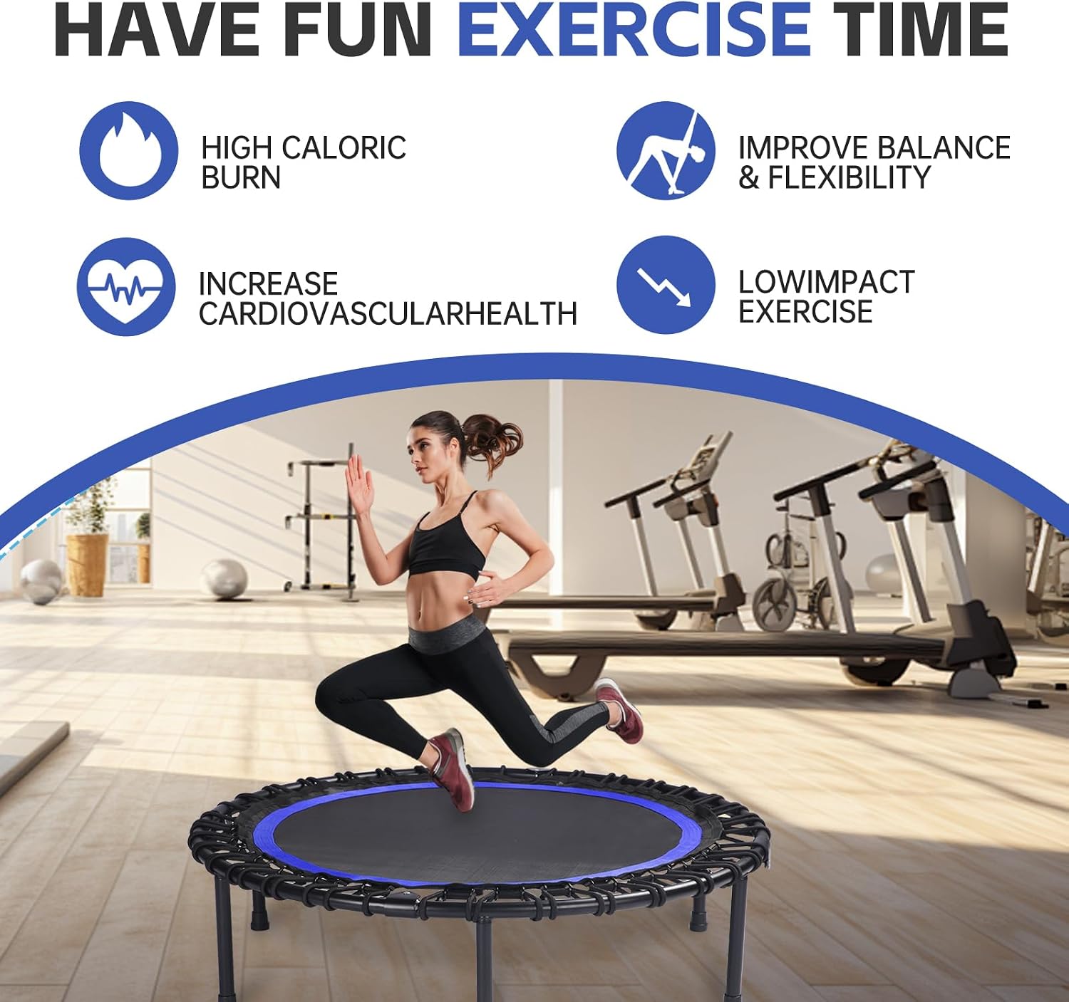 40" Mini Trampoline for Adults, Fitness Rebounder with Elastic Bands, Indoor Exercise Trampoline, Low Impact Workout Equipment for Home Gym
