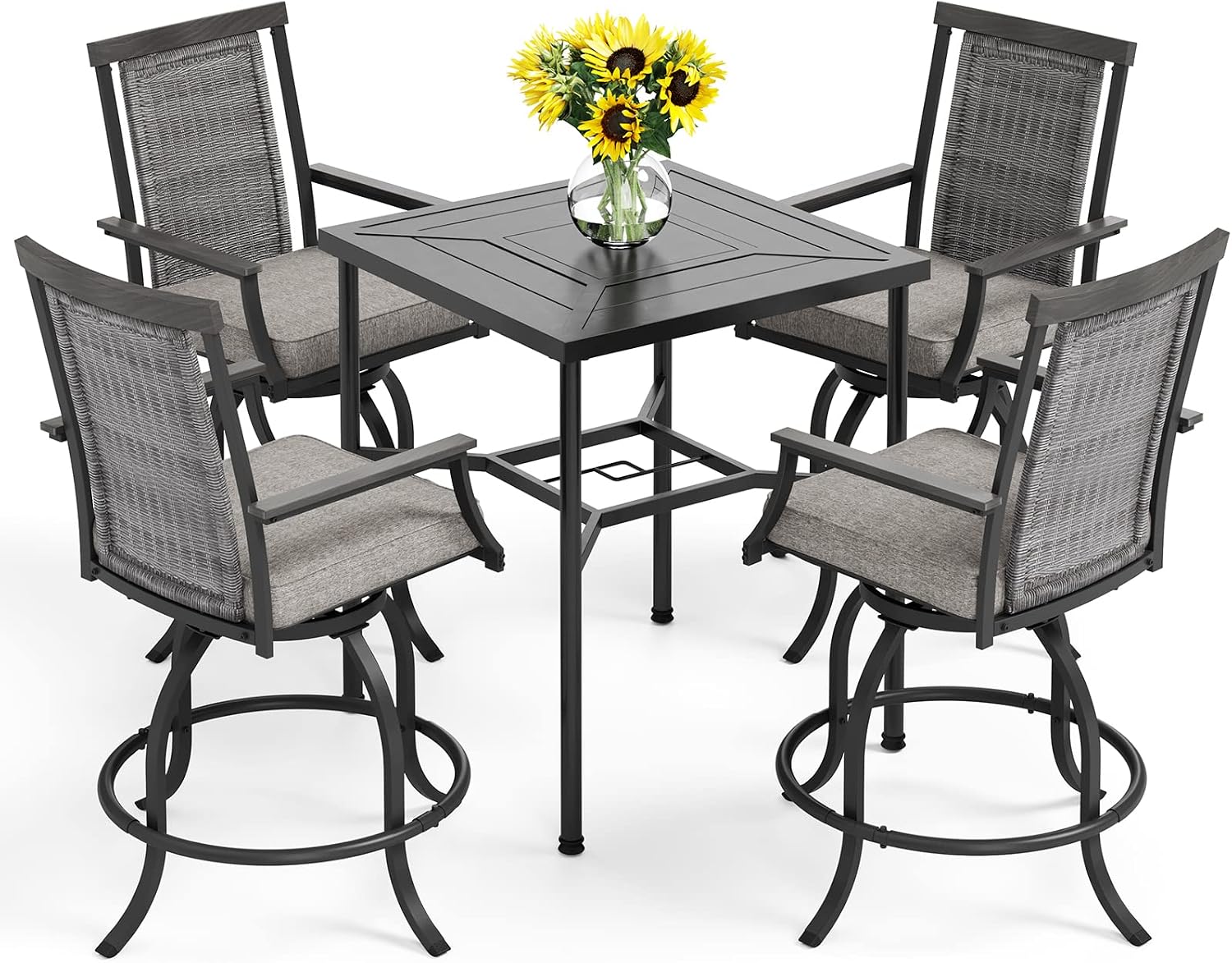 PHI VILLA Outdoor Bar Set 3 PCS Patio Bistro Table & Swivel Stools