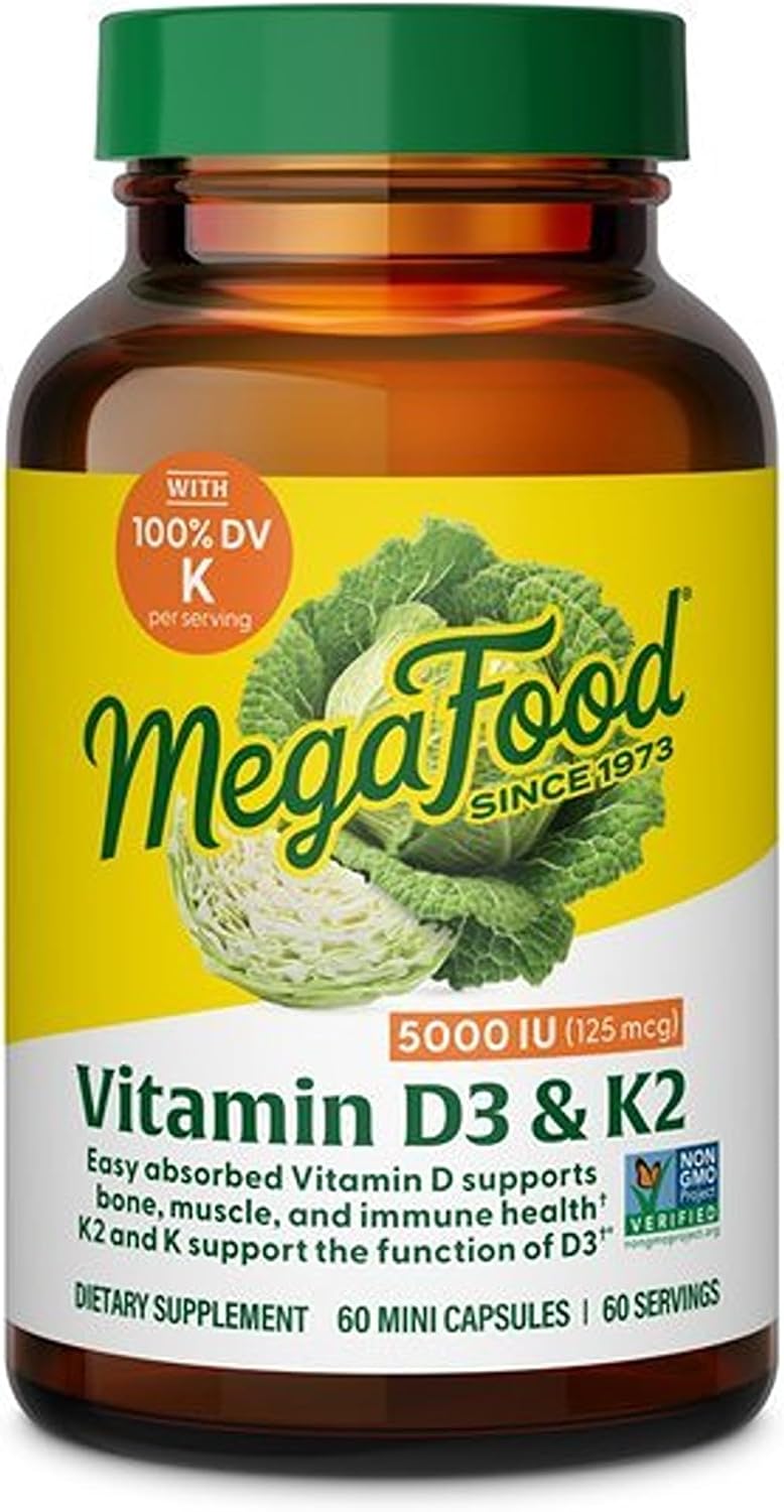 MegaFood Vitamin D3 & K2 5000 IU (125 mcg), 60 Mini Capsules