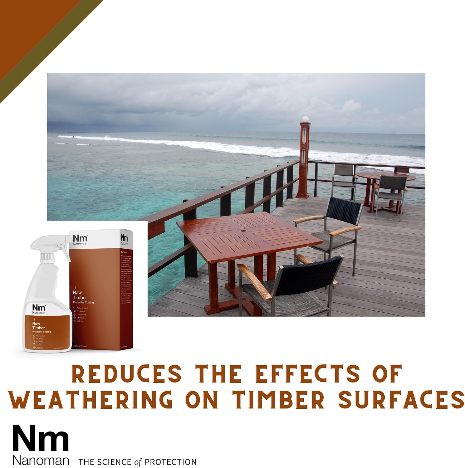 NANOMAN Wood Sealer & Water Repellent 750mL – Clear Penetrating Timber Protector for Waterproofing Raw Wood, Furniture