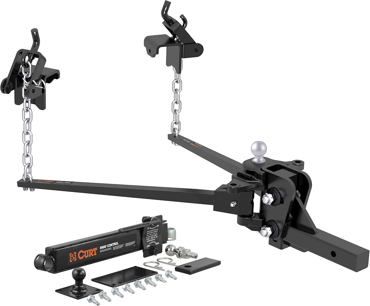 CURT 17422 Short Trunnion Bar Weight Distribution Hitch with Sway Control, Up to 15,000 lbs., 2-Inch Shank, 2-5/16-Inch Ball