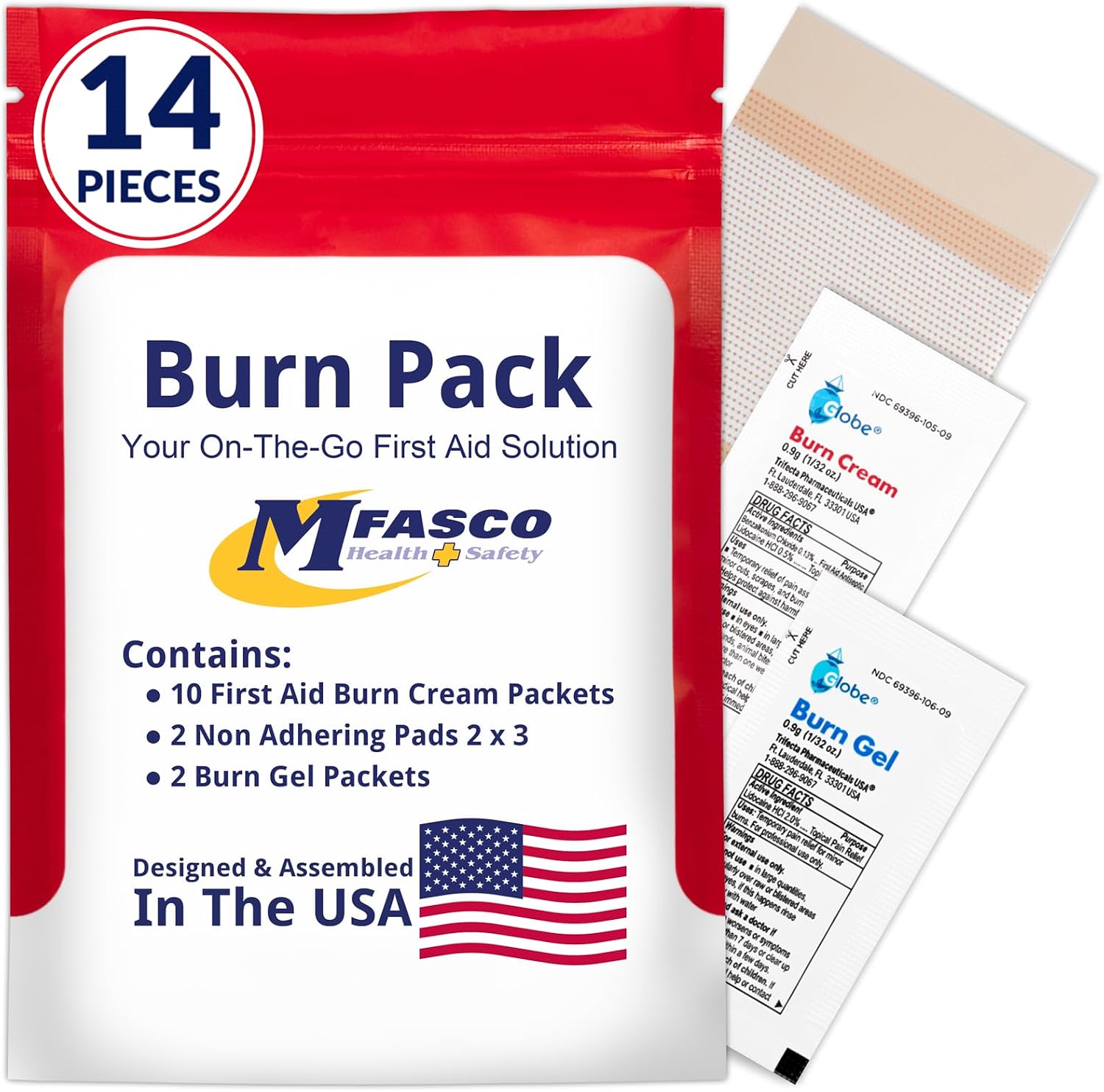 MFASCO Antiseptic Wound Care Travel Pack | 39 Piece First Aid Kit Refill | BZK, Antiseptic Wipes, Sting Relief, Wound Ointment | Essential First Aid Supplies | Refill Personal First Aid Kits