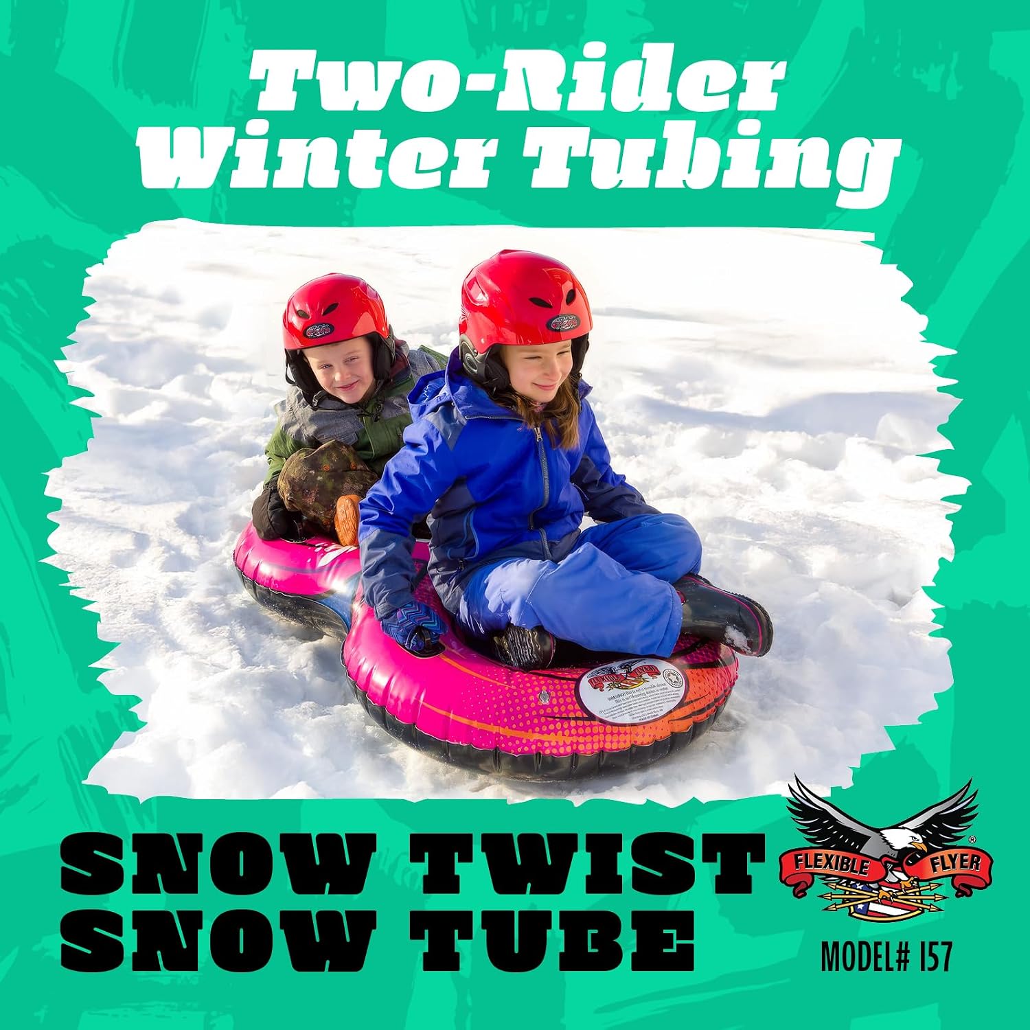 Flexible Flyer 57" Snow Twist Inflatable Tube Sled - 2-Person Pool Float and Snow Tube for Year Round Fun - Heavy Duty Double Sled with Handles for