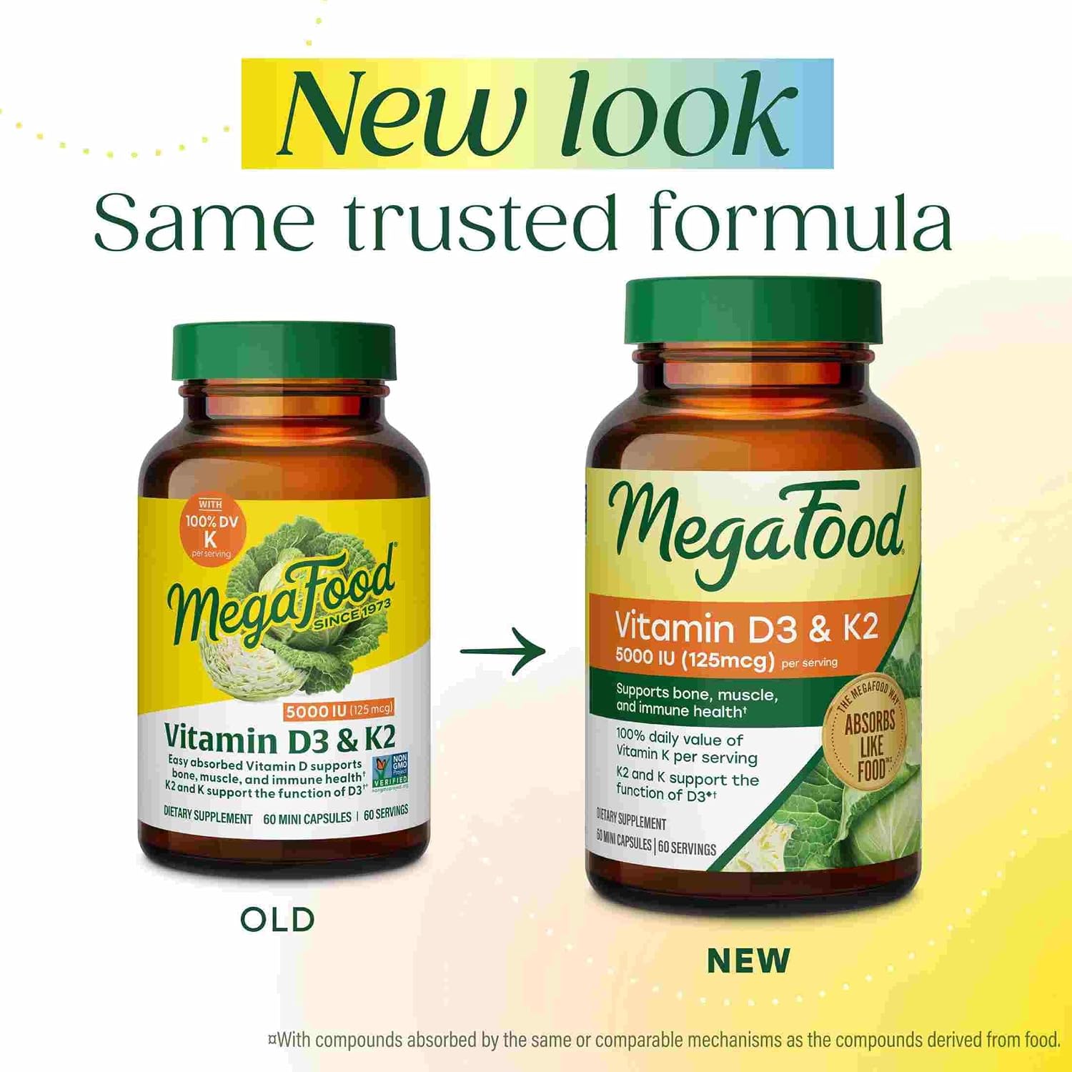 MegaFood Vitamin D3 & K2 5000 IU (125 mcg), 60 Mini Capsules