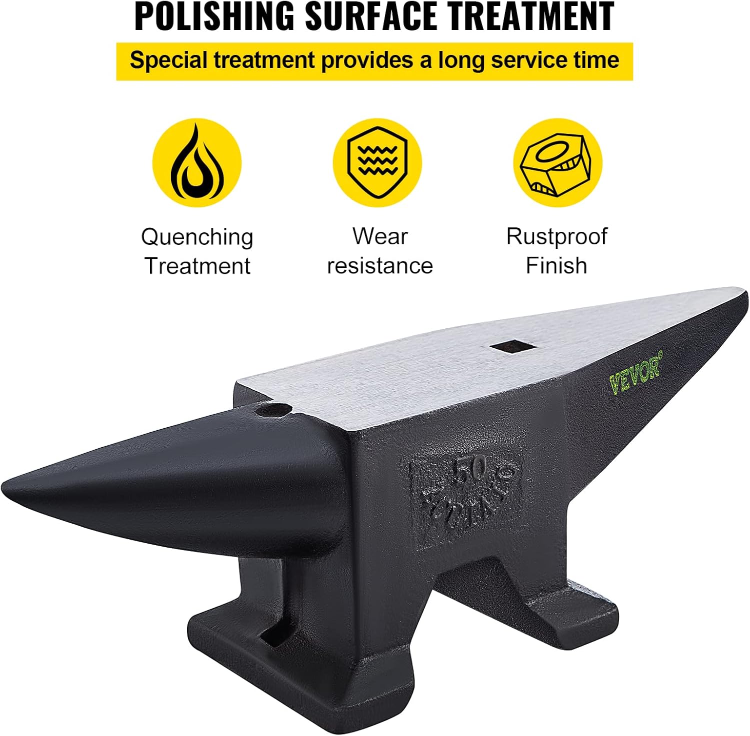 VEVOR Blacksmith Anvil 55 lbs (25 kg) Single Piece of Iron with Square Holes Ideal for Metalurgical and Blacksmiths in Metal Workshop and for