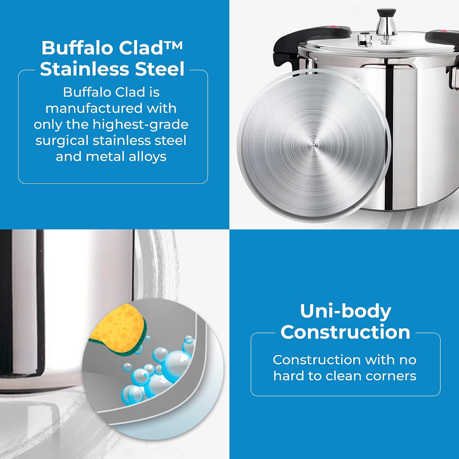 Buffalo 15 Qt Pressure Cooker Stainless Steel - Large Stove Top Canner | 15 Quart Pressure Canners for Canning - Easy to Clean Pressure Canning Pot with Lid - Can Cooker - QCP415