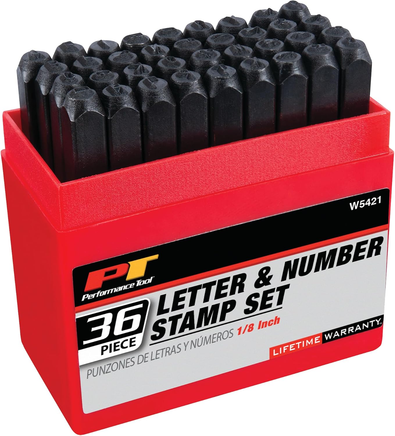 Performance Tool W758 5-Piece 8 in. Long Pin Punch Set | Carbon steel construction with hardened tips. Knurled handles for sure grip. Reaches deeply set pins