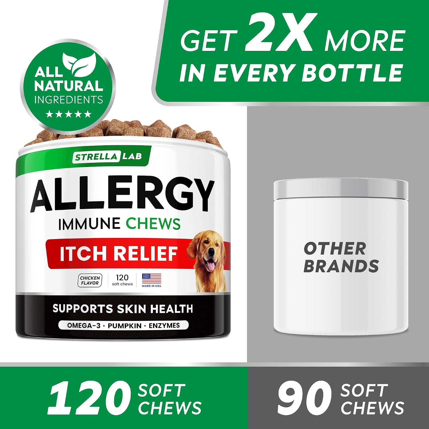 Dog Allergy & Itching Relief - Anti Itch, Skin&Coat Support Chews w/Omega 3
