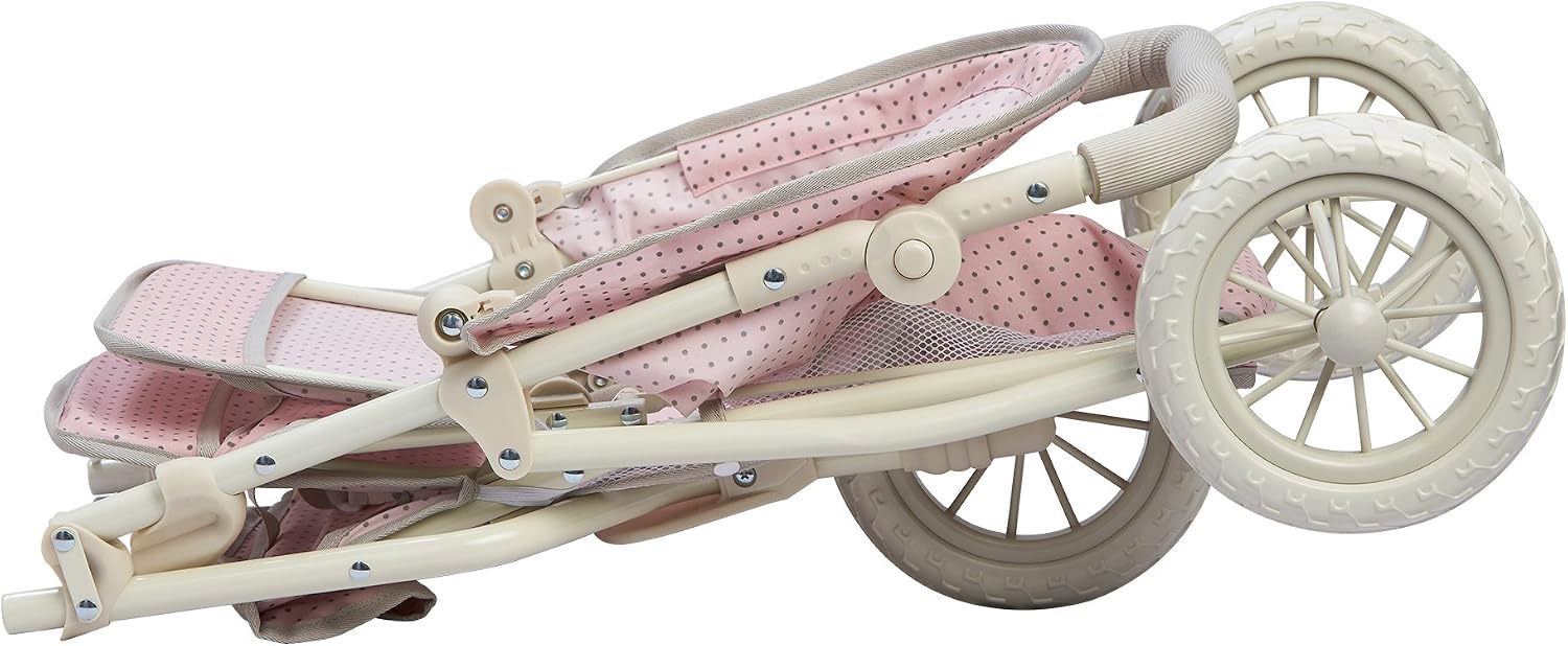 Olivia's Little World Doll Jogging-Style Stroller with Canopy, Storage Underneath, Pink and Cream and Gray | Canopy, Storage Underneath
