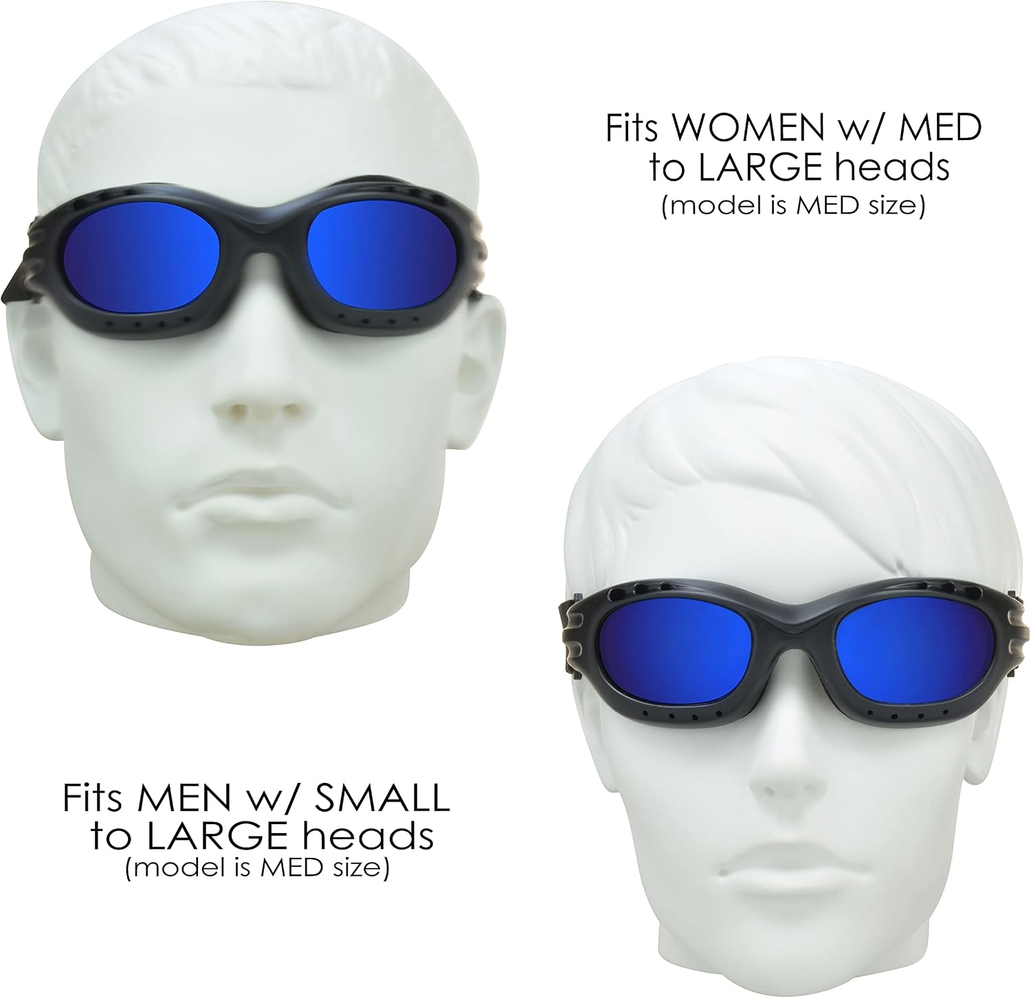 Bikershades Motorcycle Safety Riding Goggles Men Women. Polarized Lens, Smoke, Mirrored Blue or Orange, Clear Yellow Lenses