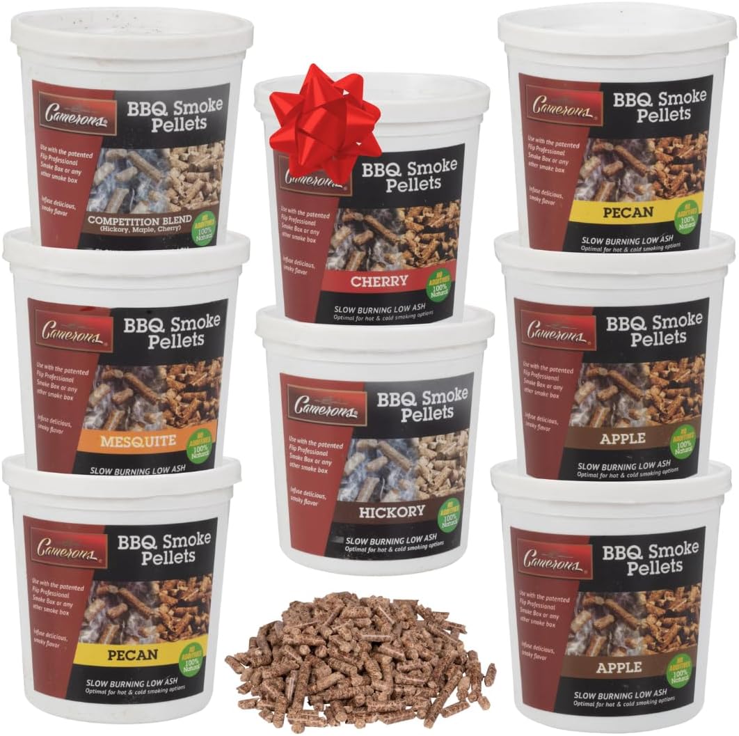 Camerons 100% All Natural Barbecue Smoking Wood Pellets, 8 Pack Pints | Apple, Cherry, Competition Blend, Hickory, Mesquite, Pecan Kiln Dried BBQ Wood