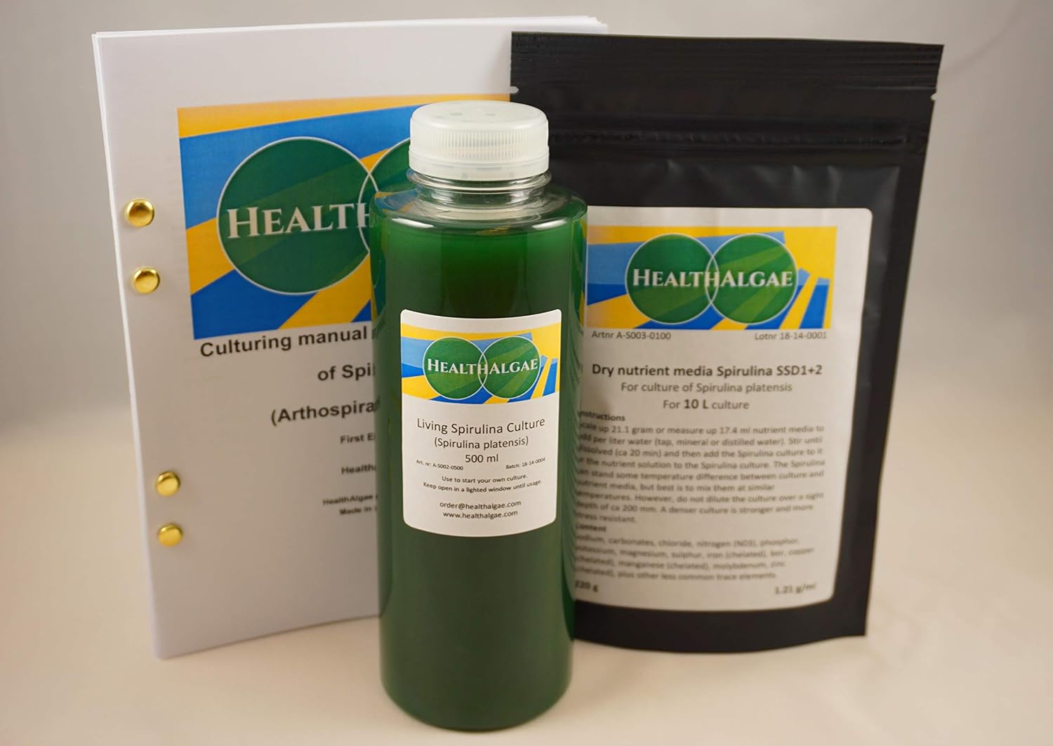 Live Spirulina platensis (500 ml) + 10 L Dry Spirulina Grow Medium SSD1+2 - Algae Culture + fertlizer (500ml 10L)