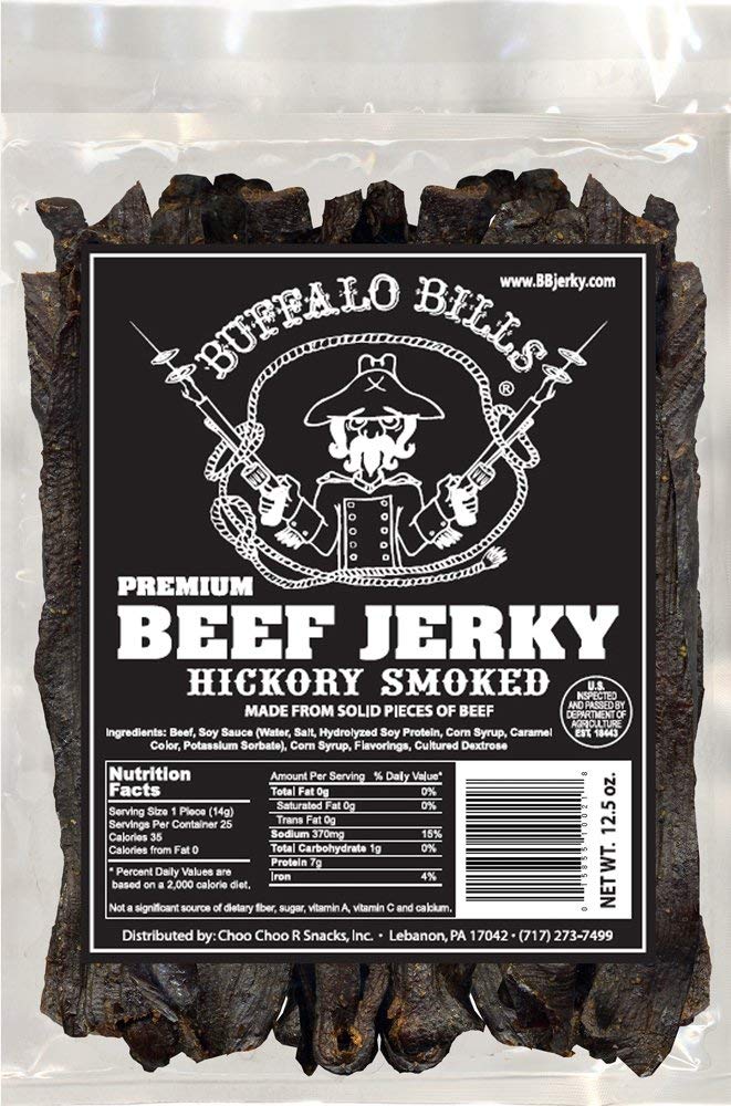 Buffalo Bills 16 Oz Hickory Smoked Premium Beef Jerky Pieces in Random Size | Selling Beef Jerky Nationwide Since 1990, Made In The USA, 100% US Beef, Marinated In Soy Sauce, Garlic, And Black Pepper