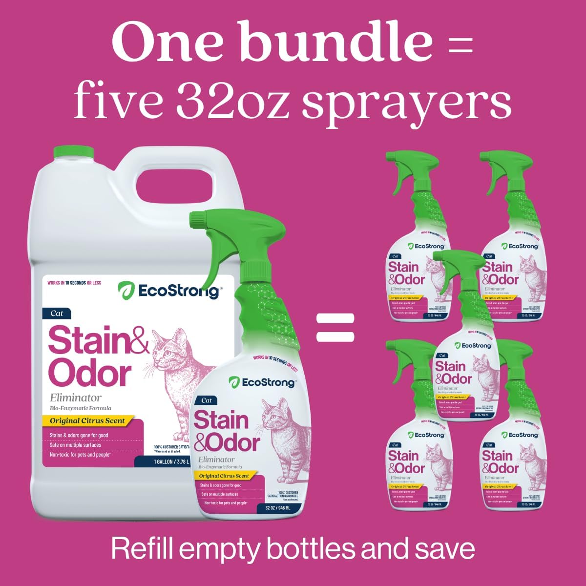 Eco Strong Cat Stain And Odor Remover| Enzyme Urine Odor Neutralizer - Stain Remover for Carpet, Litter Boxes, Bedding