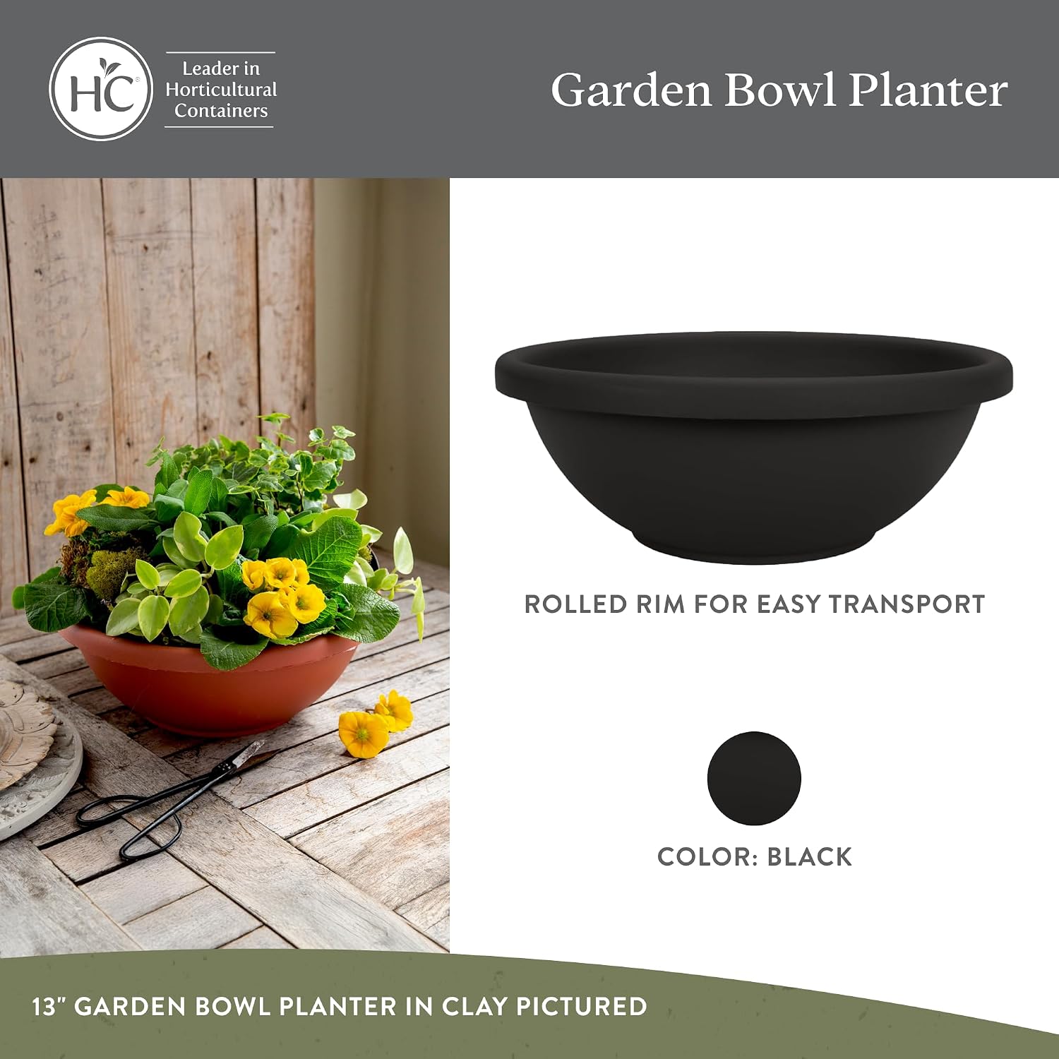 The HC Companies Shallow Planter with Drainage - Contemporary Garden Bowl Planter for Flowers, Herbs & More - Round Succulent Planter Pot for Indoors and Outdoors (20" Clay, Pack of 1)