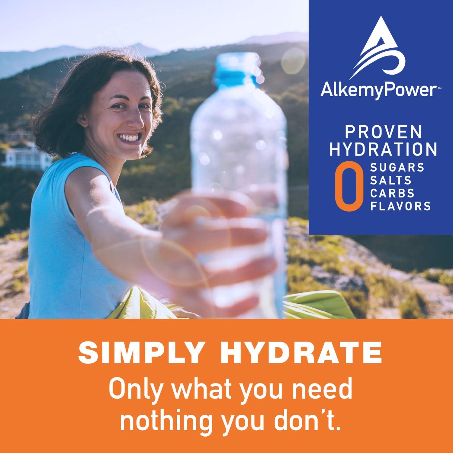 AlkemyPower™ Hydration Electrolyte Powder, No Sugars, Salts, Carbs, Flavors or Calories, 100% Natural, Convenient Stick Pack, 6 Count