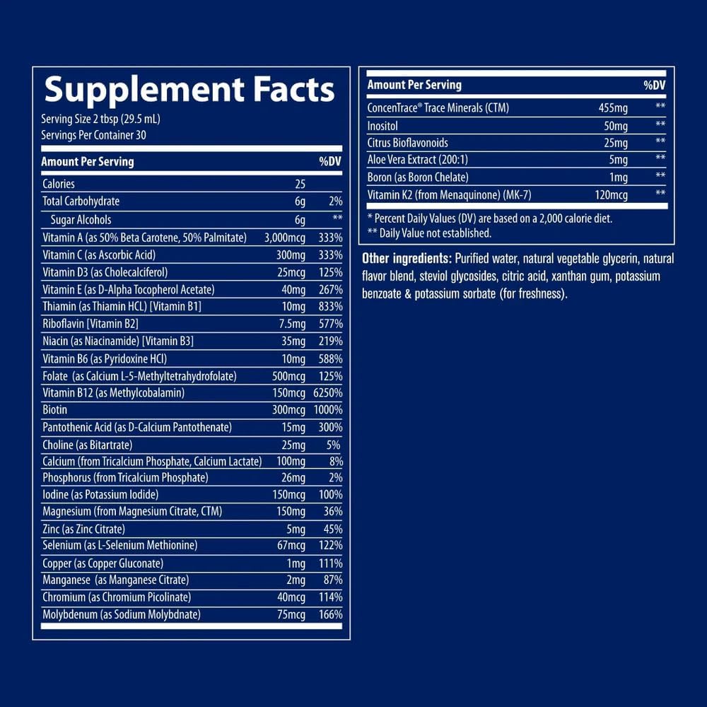 Trace Minerals Liquid Multivitamin with 72+ Minerals, Berry, 32 oz | 600 mg calcium, 100+ nutrients per serving, Supports energy and bones, Daily vitamins for adults