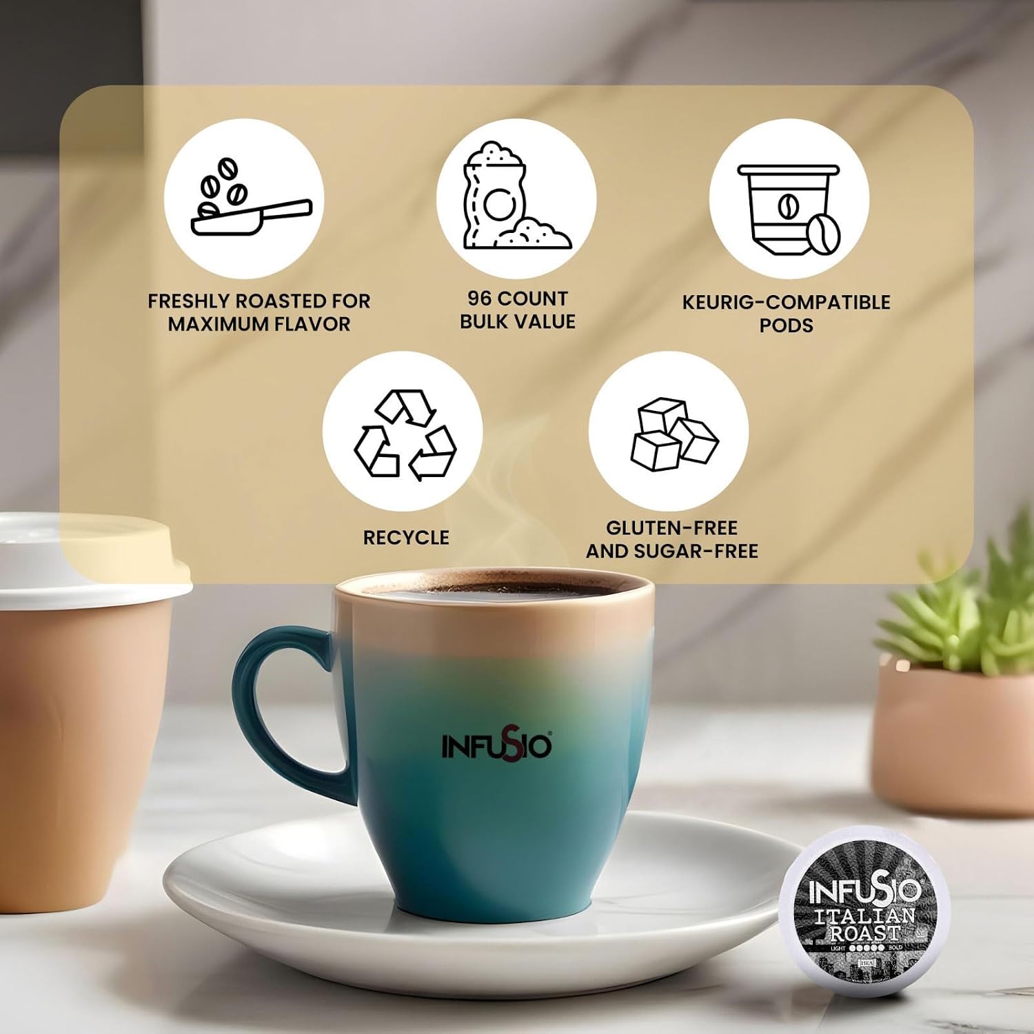 InfuSio Coffee Pods World Origins Variety Pack – 96 Count, 12 Blends Inspired by Colombia, Ethiopia, Kenya, Costa Rica & More, Medium & Dark Roast, Low Acid, Keurig Compatible