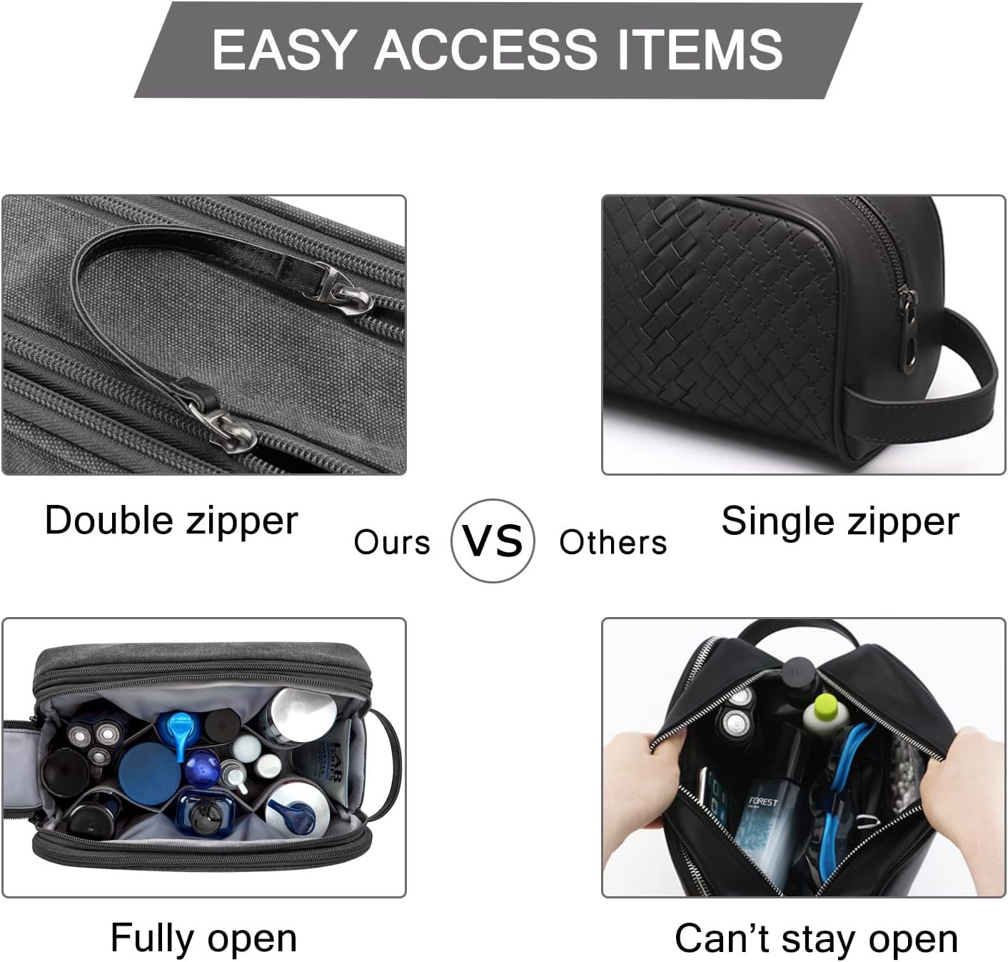BAGSMART Toiletry Bag for Men, Canvas Travel Toiletry Organizer Dopp Kit Water-resistant Shaving Bag for Toiletries Accessories,Grey-Medium