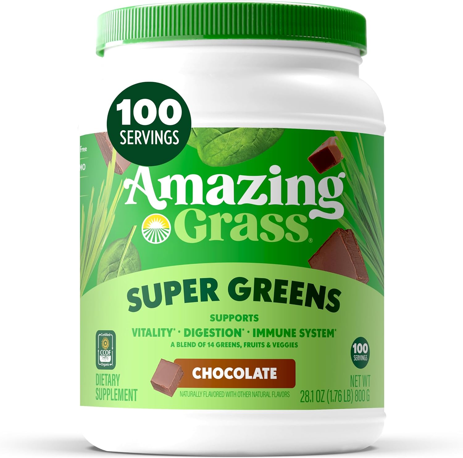 Amazing Grass Super Greens Powder Original, 60 Servings, 16.9 oz | Organic Greens Superfood Powder with Spirulina, Beet Root, Probiotics & Digestive Enzymes to Support Digestion