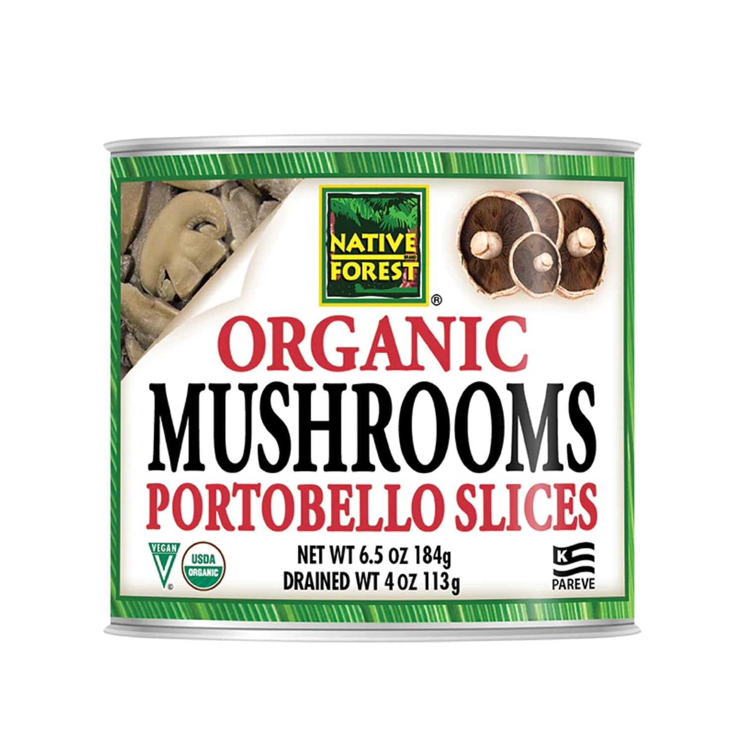 Native Forest Organic Portobello Mushroom Slices - 6.5 Oz (Pack of 12) | Canned Mushrooms, Low Calories & Fat, Non-GMO Project Verified, USDA Organic