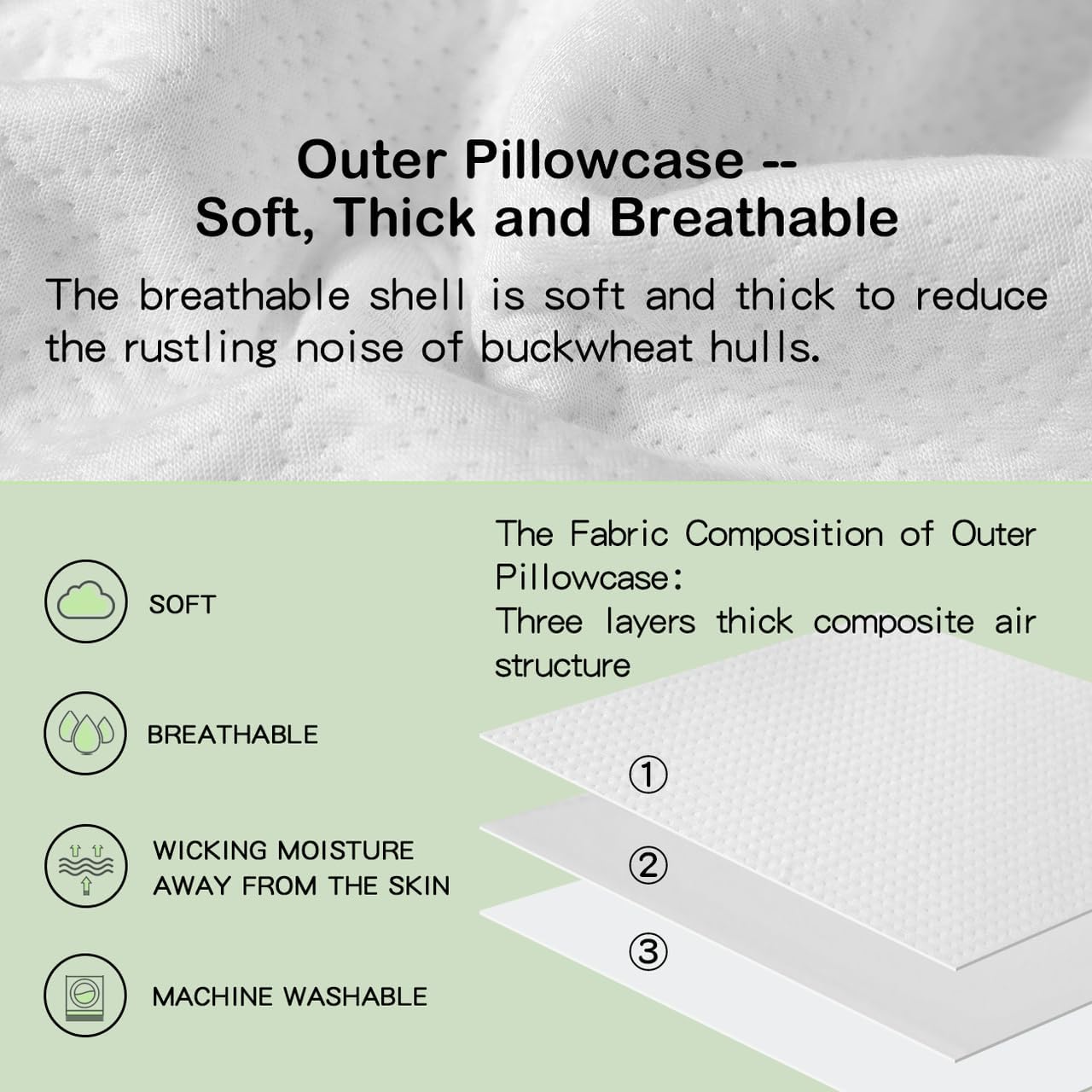 Organic Buckwheat Pillow for Sleeping with Organic Cotton Pillowcase