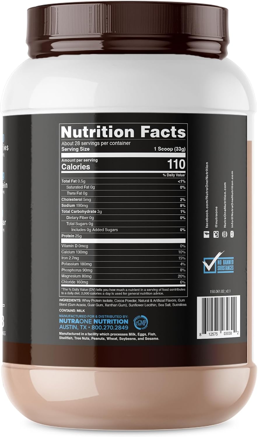 NutraOne IsolateOne Whey Isolate Protein Powder 100% Pure Whey Isolate Powder (Gourmet Chocolate - 2 lbs)