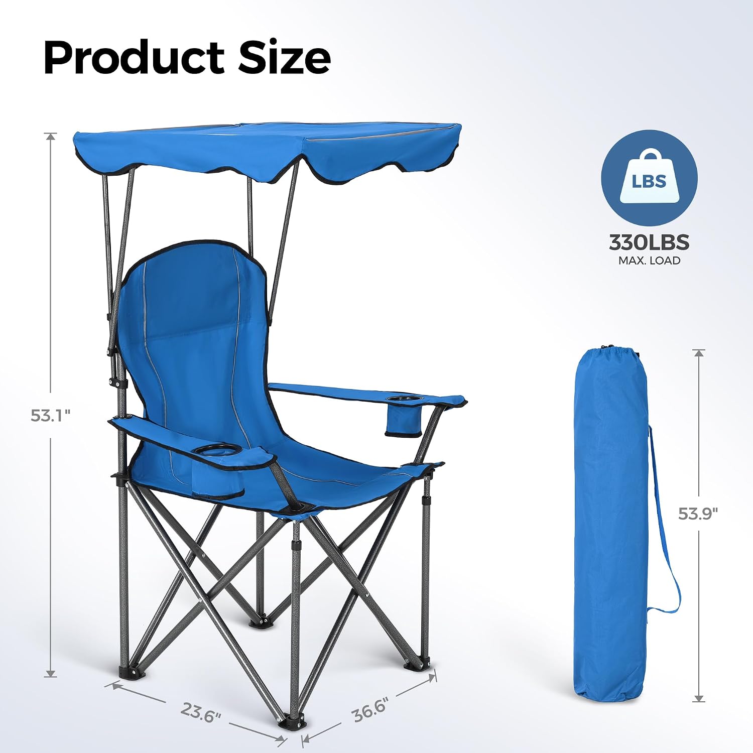 ALPHA CAMP Heavy Duty Canopy Camping Chairs with Adjustable Sunshade | Heavy duty 400 LBS, Steel Frame, Sturdy, Ergonomic,600D Oxford fabric ,Phone holder Cup holder,Carry Bag,Easy to set up