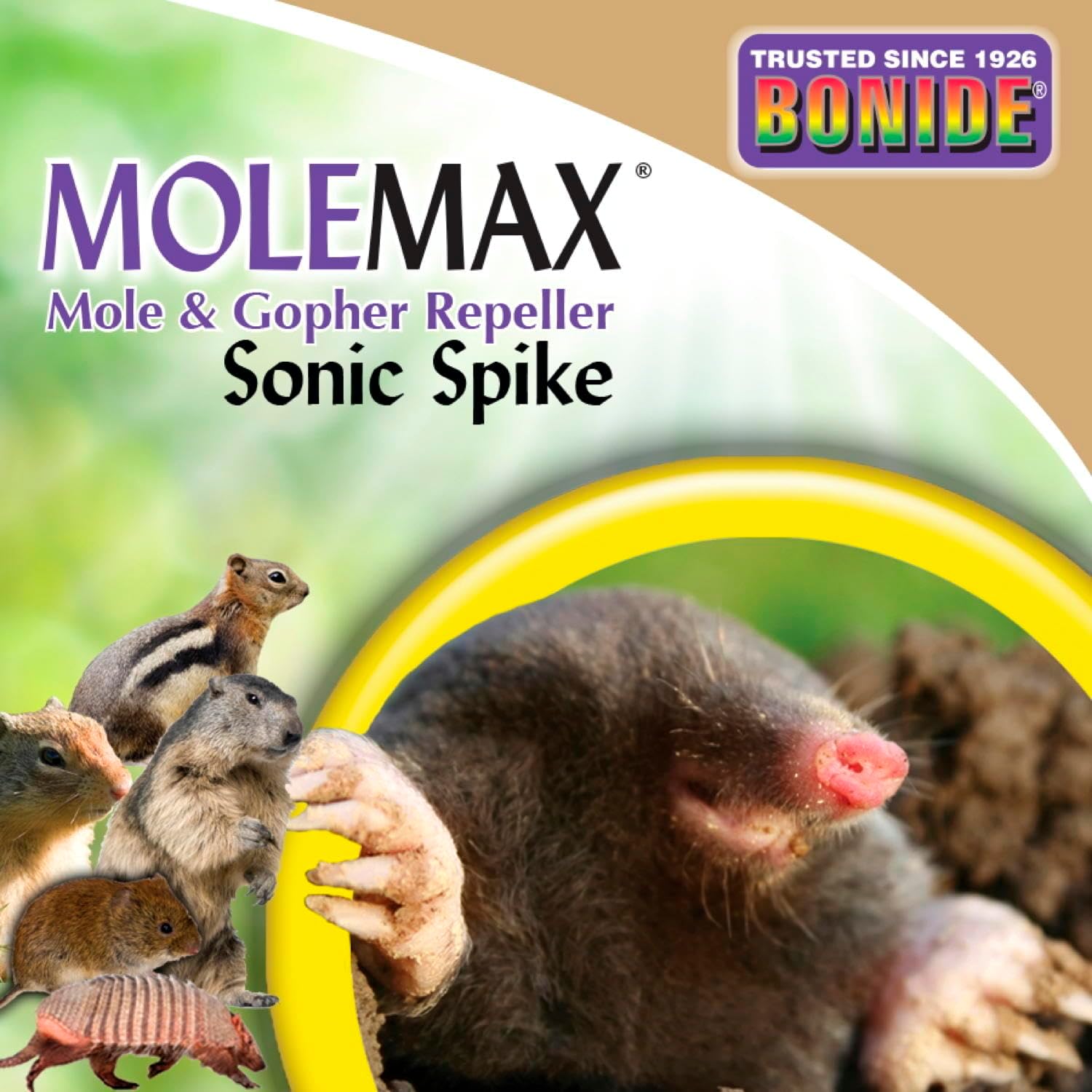 Bonide MoleMax Mole & Gopher Repeller Battery-Powered Sonic Spike | Animal Repellent Stake with Chatter Sound Technology